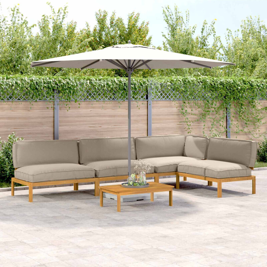 vidaXL Bankstel met kussen Effen 5 pcs Taupe Massief Acaciahout afbeelding 1