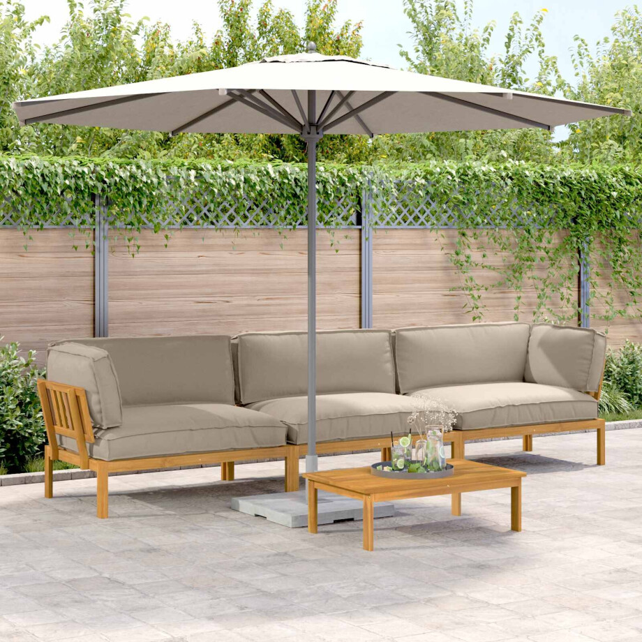 vidaXL Bankstel met kussen Effen 4 pcs Taupe Massief Acaciahout afbeelding 1