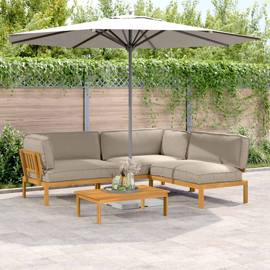 vidaXL Bankstel met kussen Effen 4 pcs Taupe Massief Acaciahout afbeelding 1