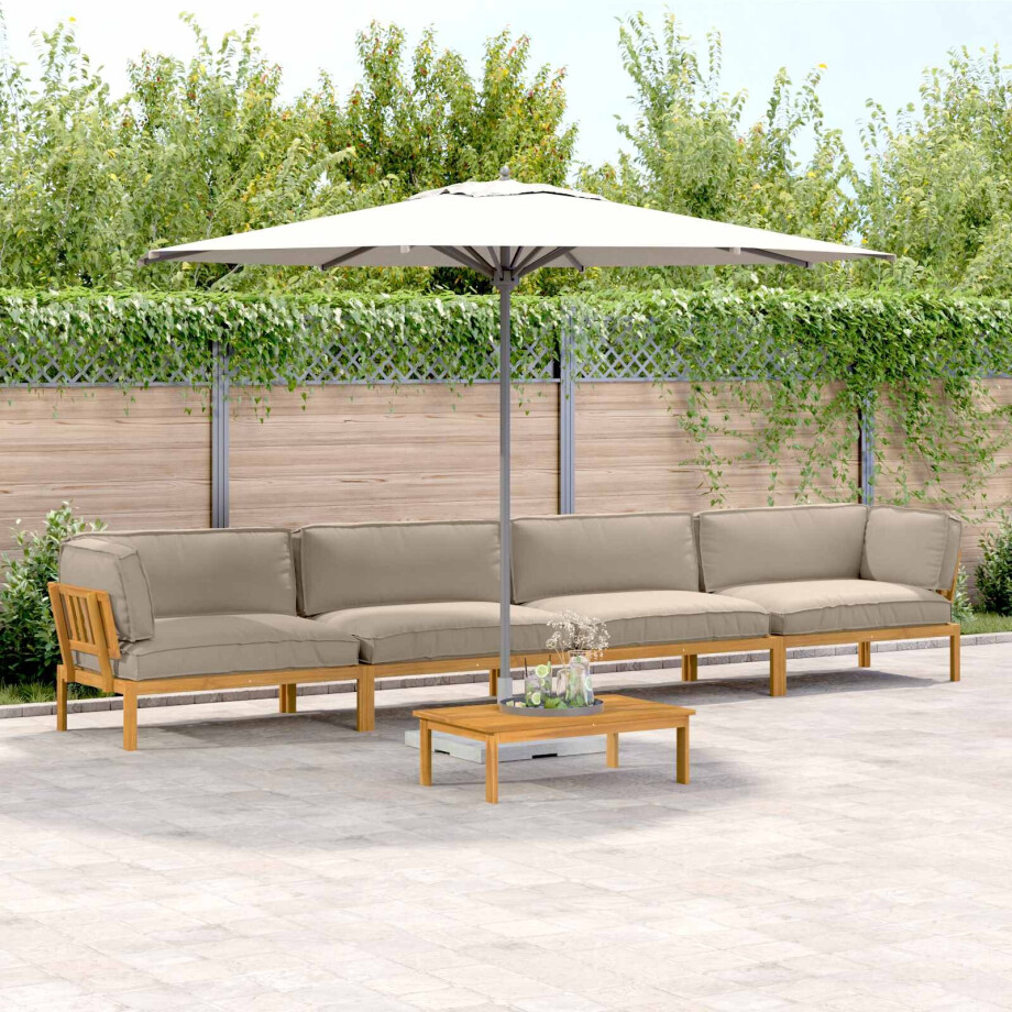 vidaXL Bankstel met kussen Effen 5 pcs Taupe Massief Acaciahout afbeelding 1