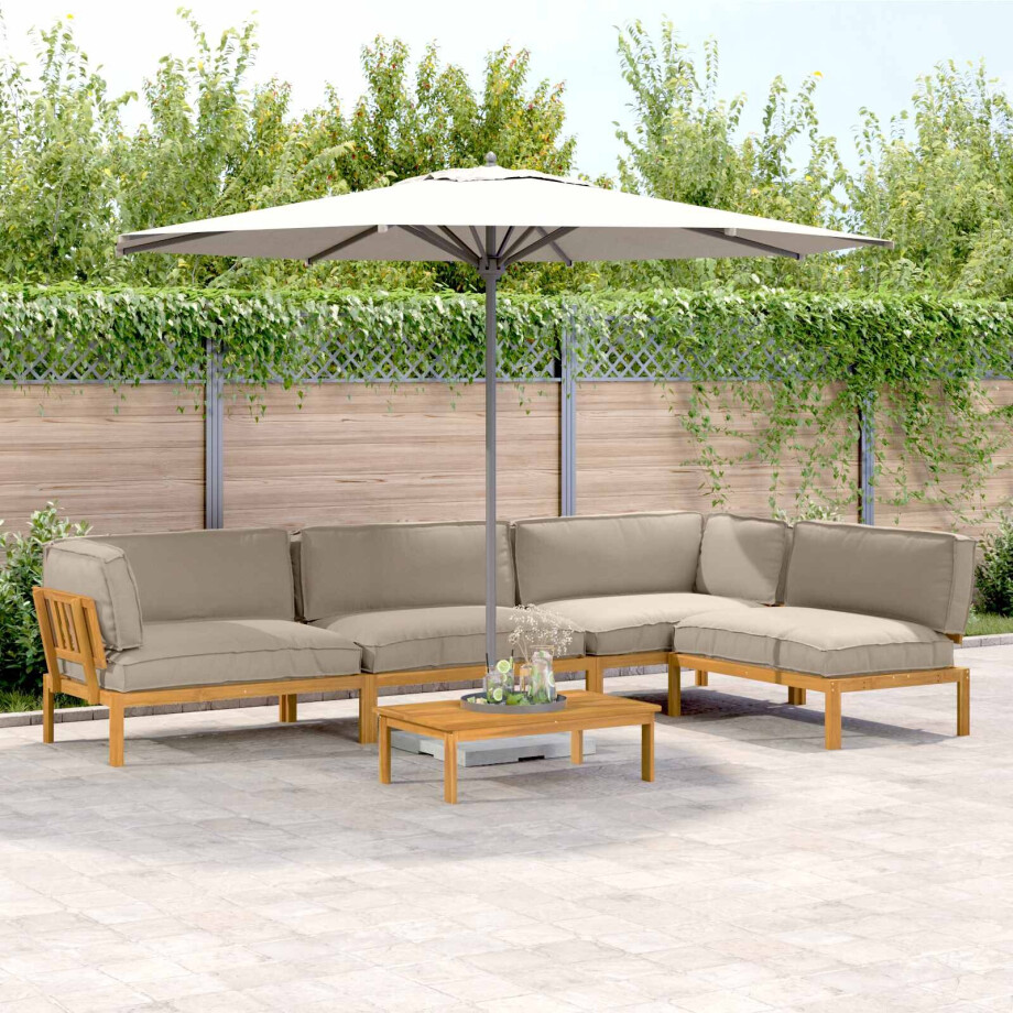 vidaXL Bankstel met kussen Effen 5 pcs Taupe Massief Acaciahout afbeelding 1