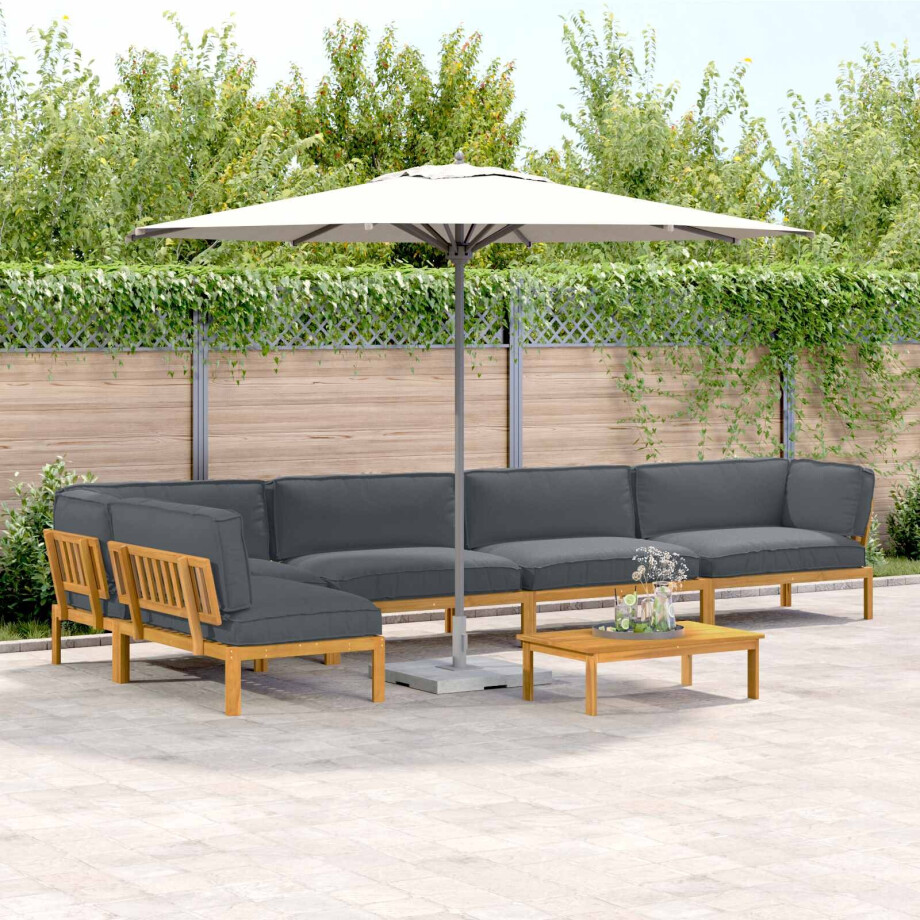 vidaXL Bankstel met kussen Effen 6 pcs Antraciet Massief Acaciahout afbeelding 1