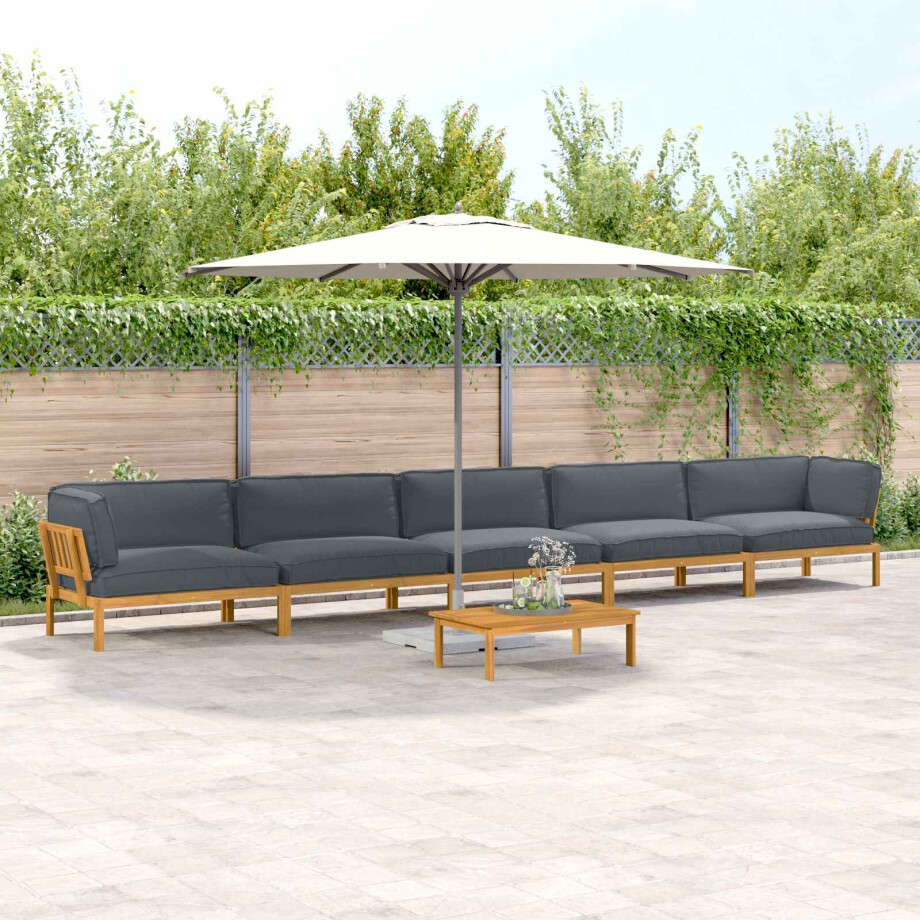 vidaXL Bankstel met kussen Effen 6 pcs Antraciet Massief Acaciahout afbeelding 1