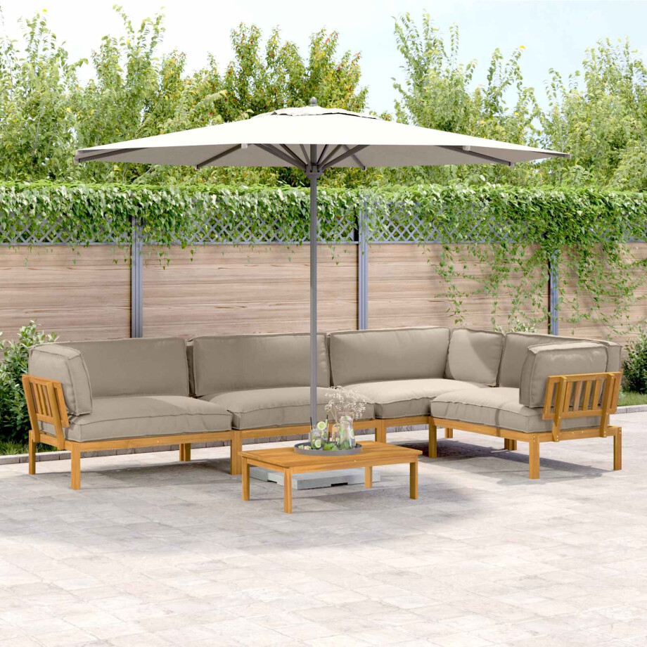 vidaXL Bankstel met kussen Effen 5 pcs Taupe Massief Acaciahout afbeelding 1
