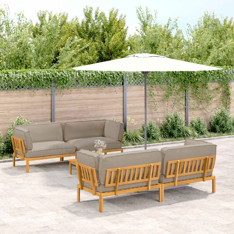 vidaXL Bankstel met kussen Effen 5 pcs Taupe Massief Acaciahout afbeelding 1