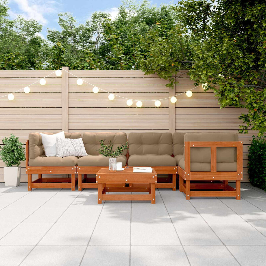 vidaXL Tuin loungeset 6 pcs Wasbruin Massief grenenhout afbeelding 1