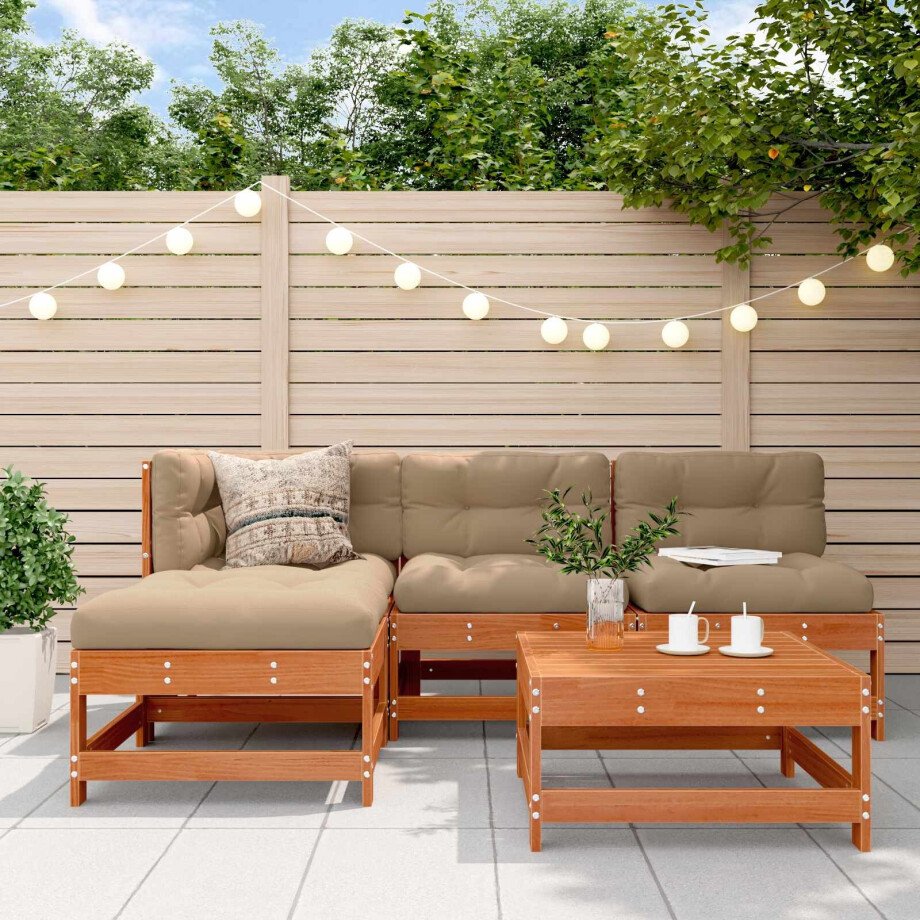 vidaXL Tuin loungeset 5 pcs Wasbruin Massief grenenhout afbeelding 1