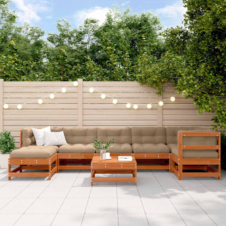 vidaXL Tuin loungeset 8 pcs Wasbruin Massief grenenhout afbeelding 1