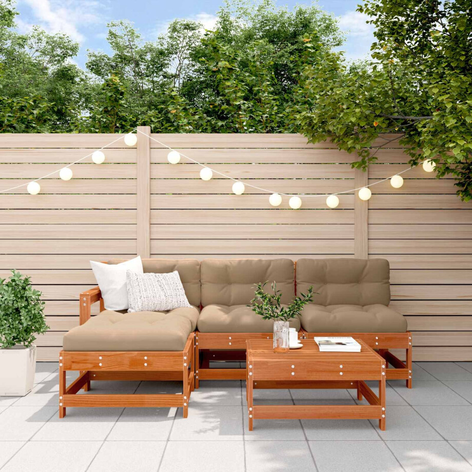 vidaXL Tuin loungeset 5 pcs Wax Bruin Den Massief grenenhout afbeelding 1