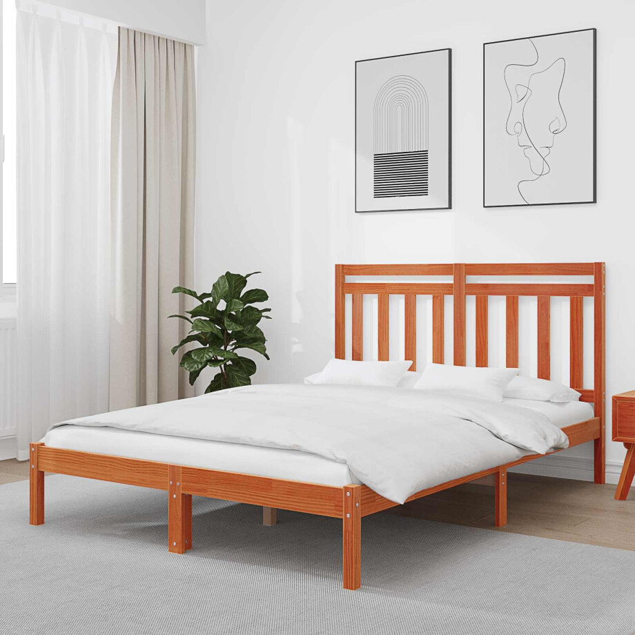 vidaXL Bedframe Wasbruin 205,5 x 155,5 x 100 cm Massief Vurenhout afbeelding 1