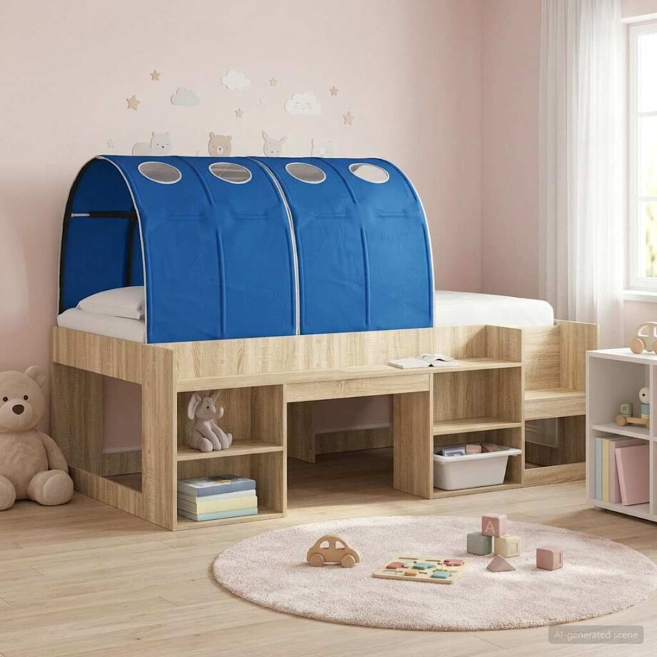 vidaXL Bedtunnel 2 pcs Blauw 211 x 67.5 x 2 cm Polyester vidaXL Bedtunnel 2 pcs Blauw 211 x 67.5 x 2 cm Polyester afbeelding 1