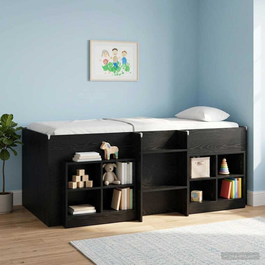 vidaXL Bed kast 2 pcs Zwart eiken 66 x 33 x 48 cm Bewerkt hout afbeelding 1