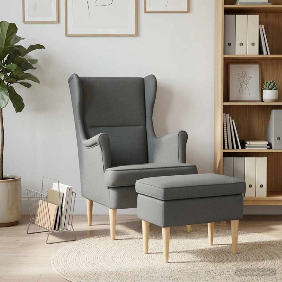 vidaXL Fauteuil met Voetenbank 2 st Donkergrijs Stof afbeelding 1