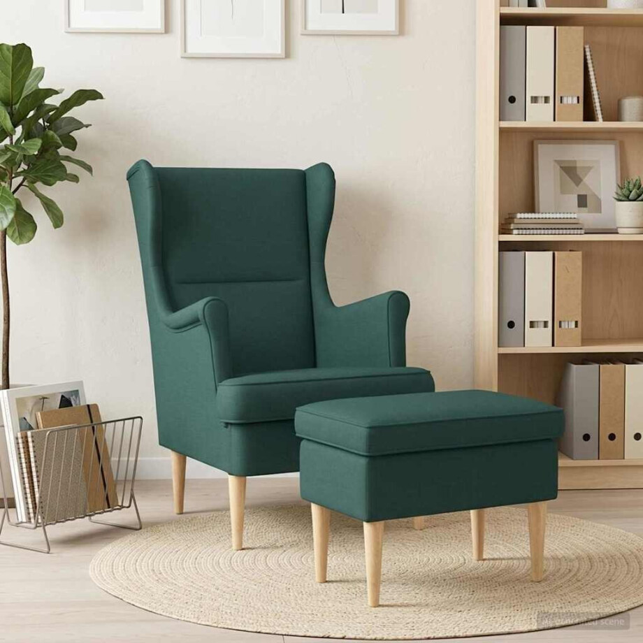 vidaXL Fauteuil met Voetenbank 2 st Donkergroen Stof vidaXL Fauteuil met Voetenbank 2 st Donkergroen Stof afbeelding 1