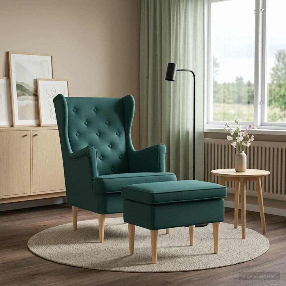 vidaXL Fauteuil met Voetenbank 2 st Donkergroen Stof vidaXL Fauteuil met Voetenbank 2 st Donkergroen Stof afbeelding 1