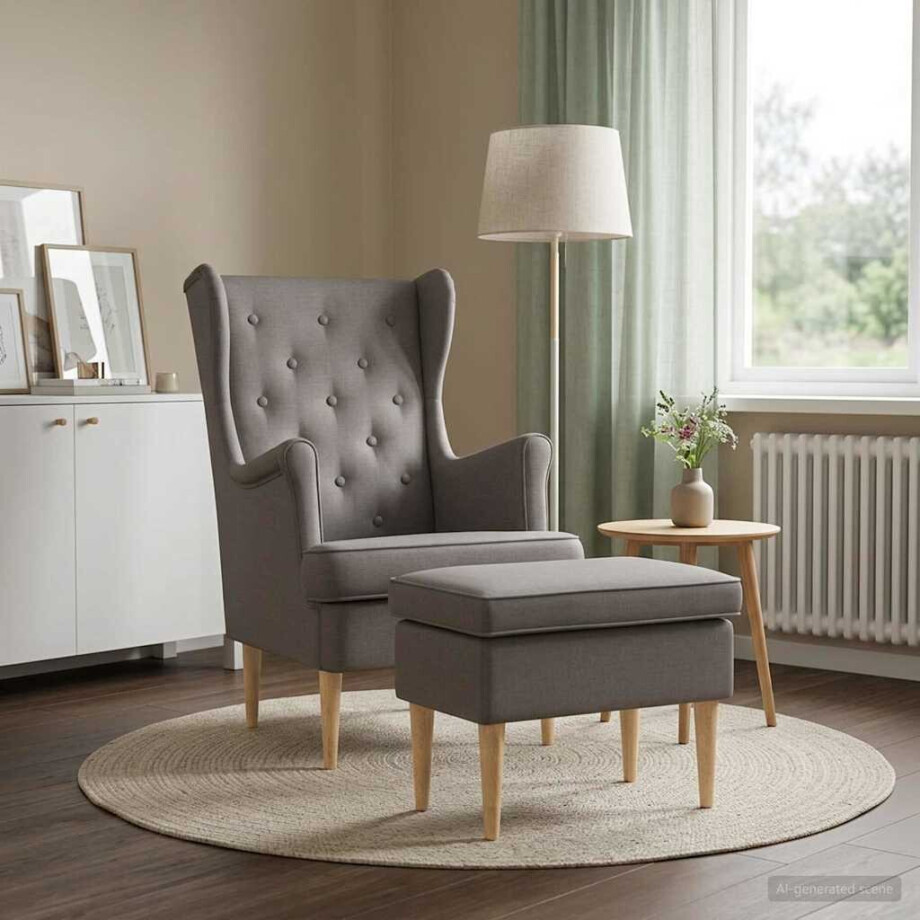 vidaXL Fauteuil met Voetenbank 2 st Taupe Stof afbeelding 1