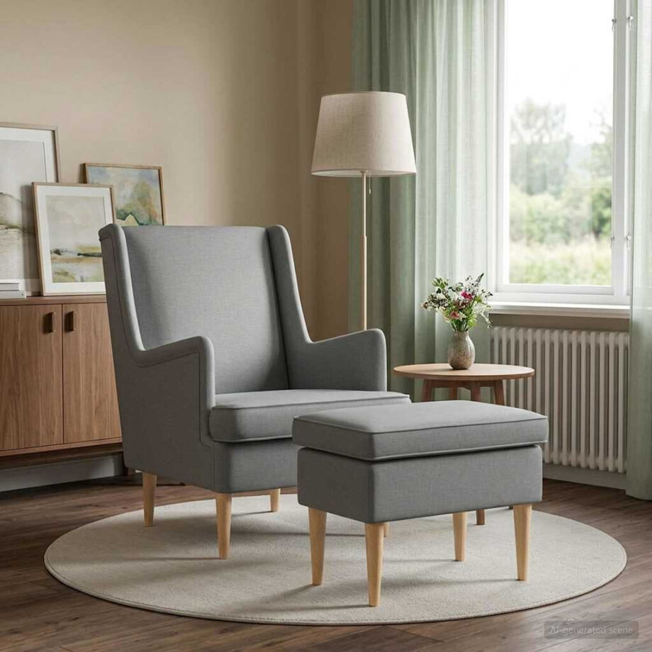 vidaXL Fauteuil met Voetenbank 2 st Lichtgrijs Stof afbeelding 1