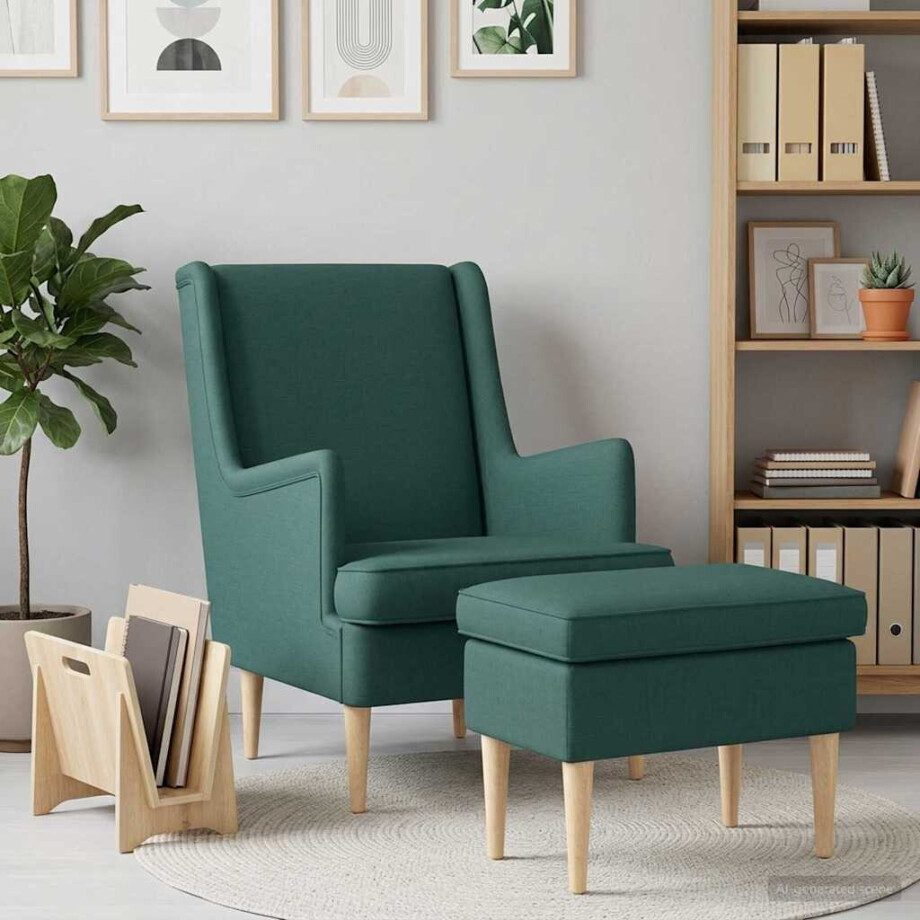 vidaXL Fauteuil met Voetenbank 2 st Donkergroen Stof vidaXL Fauteuil met Voetenbank 2 st Donkergroen Stof afbeelding 1