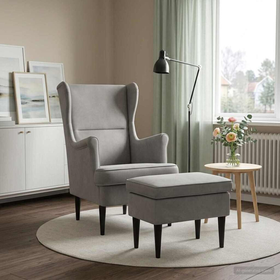 vidaXL Fauteuil met Voetenbank 2 st Lichtgrijs Fluweel afbeelding 1
