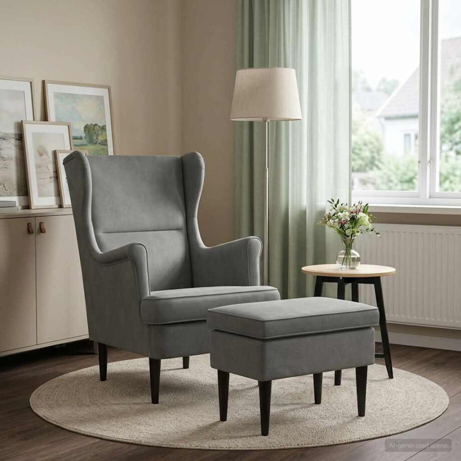 vidaXL Fauteuil met Voetenbank 2 st Donkergrijs Fluweel afbeelding 1