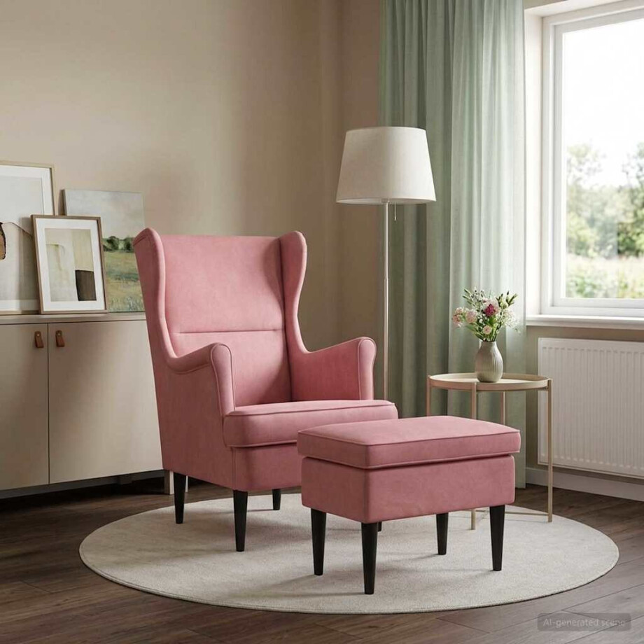 vidaXL Fauteuil met Voetenbank 2 st Roze Fluweel afbeelding 1