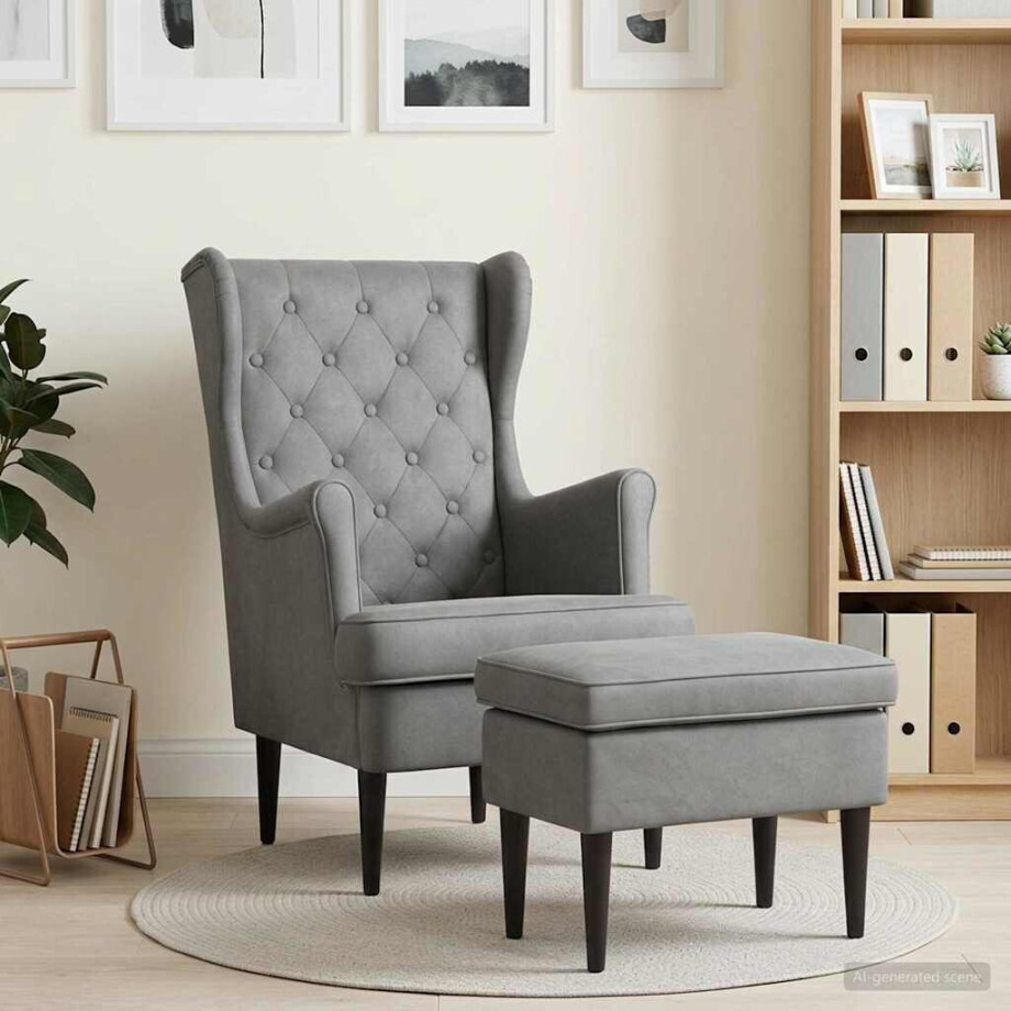 vidaXL Fauteuil met Voetenbank 2 st Donkergrijs Fluweel afbeelding 1