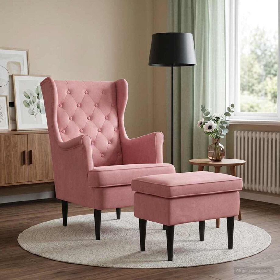 vidaXL Fauteuil met Voetenbank 2 st Roze Fluweel afbeelding 1