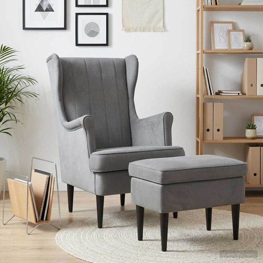 vidaXL Fauteuil met Voetenbank 2 st Donkergrijs Fluweel afbeelding 1