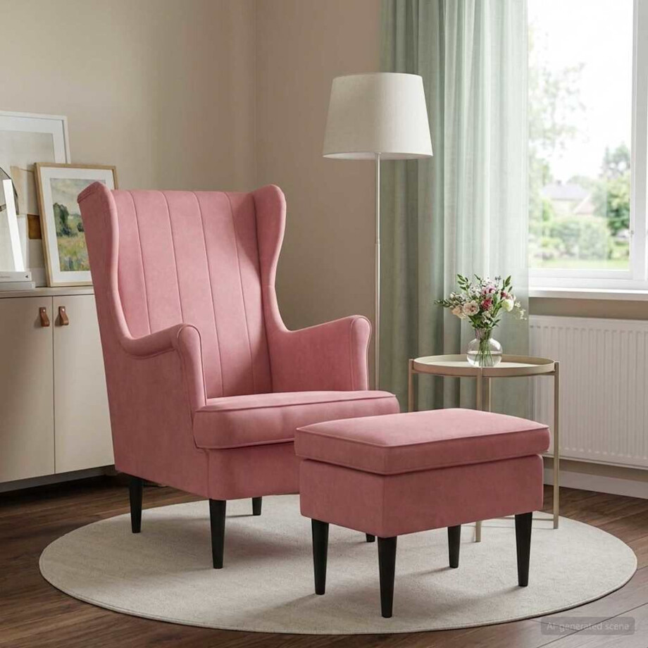 vidaXL Fauteuil met Voetenbank 2 st Roze Fluweel afbeelding 1