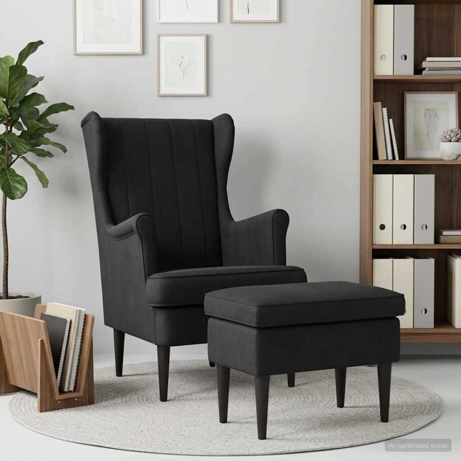 vidaXL Fauteuil met Voetenbank 2 st Zwart Fluweel vidaXL Fauteuil met Voetenbank 2 st Zwart Fluweel afbeelding 1