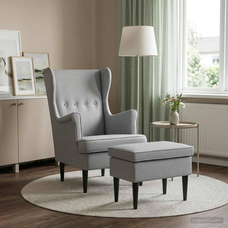 vidaXL Fauteuil met Voetenbank 2 st Lichtgrijs Stof afbeelding 1
