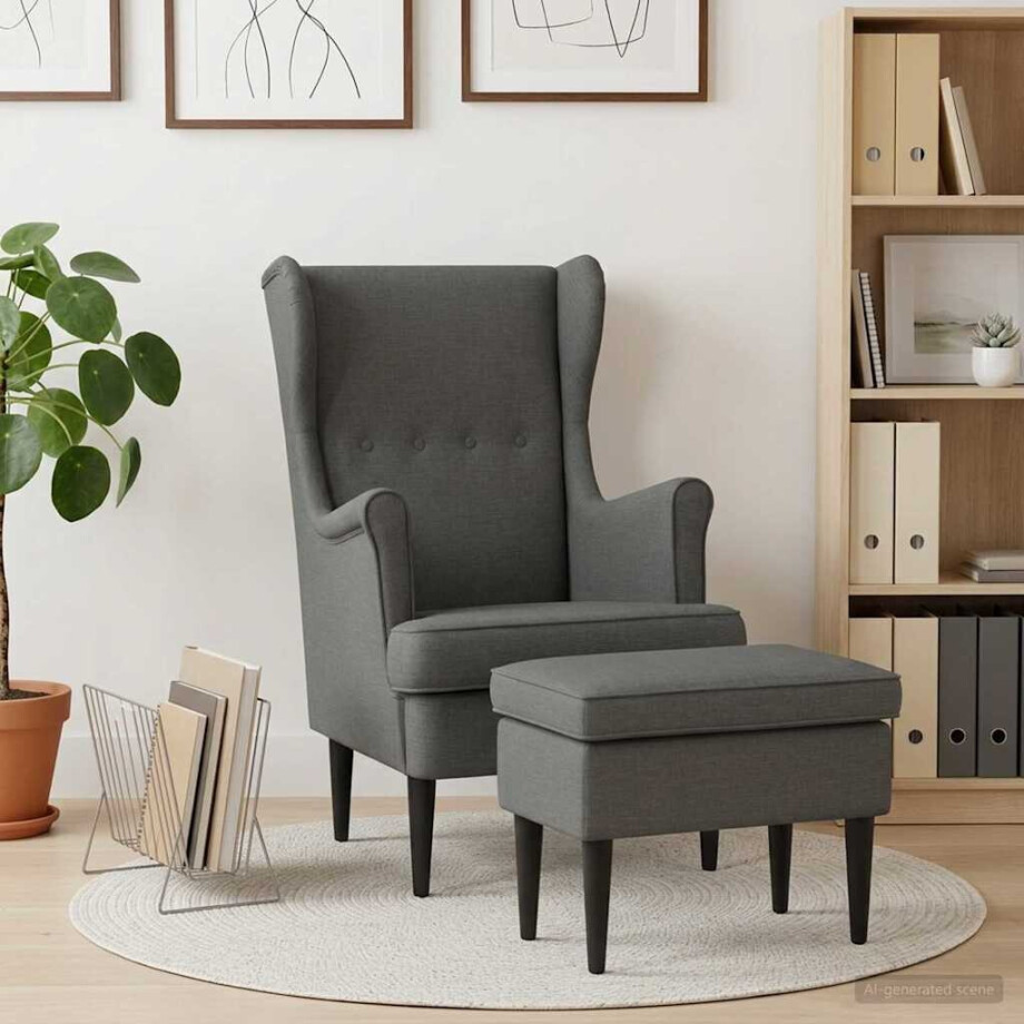vidaXL Fauteuil met Voetenbank 2 st Donkergrijs Stof afbeelding 1