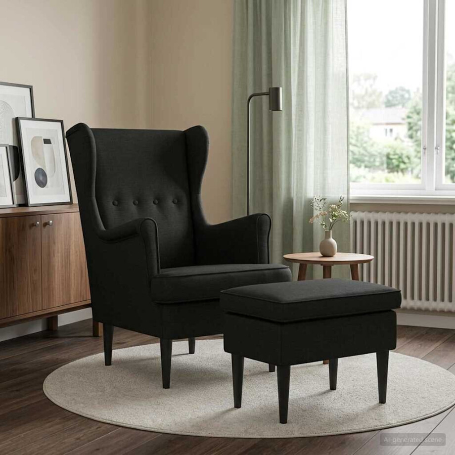 vidaXL Fauteuil met Voetenbank 2 st Zwart Stof afbeelding 1