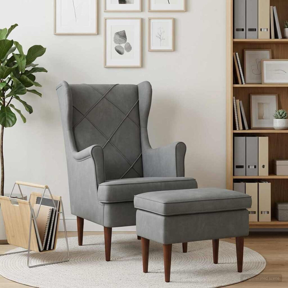vidaXL Fauteuil met Voetenbank 2 st Donkergrijs Fluweel vidaXL Fauteuil met Voetenbank 2 st Donkergrijs Fluweel afbeelding 1