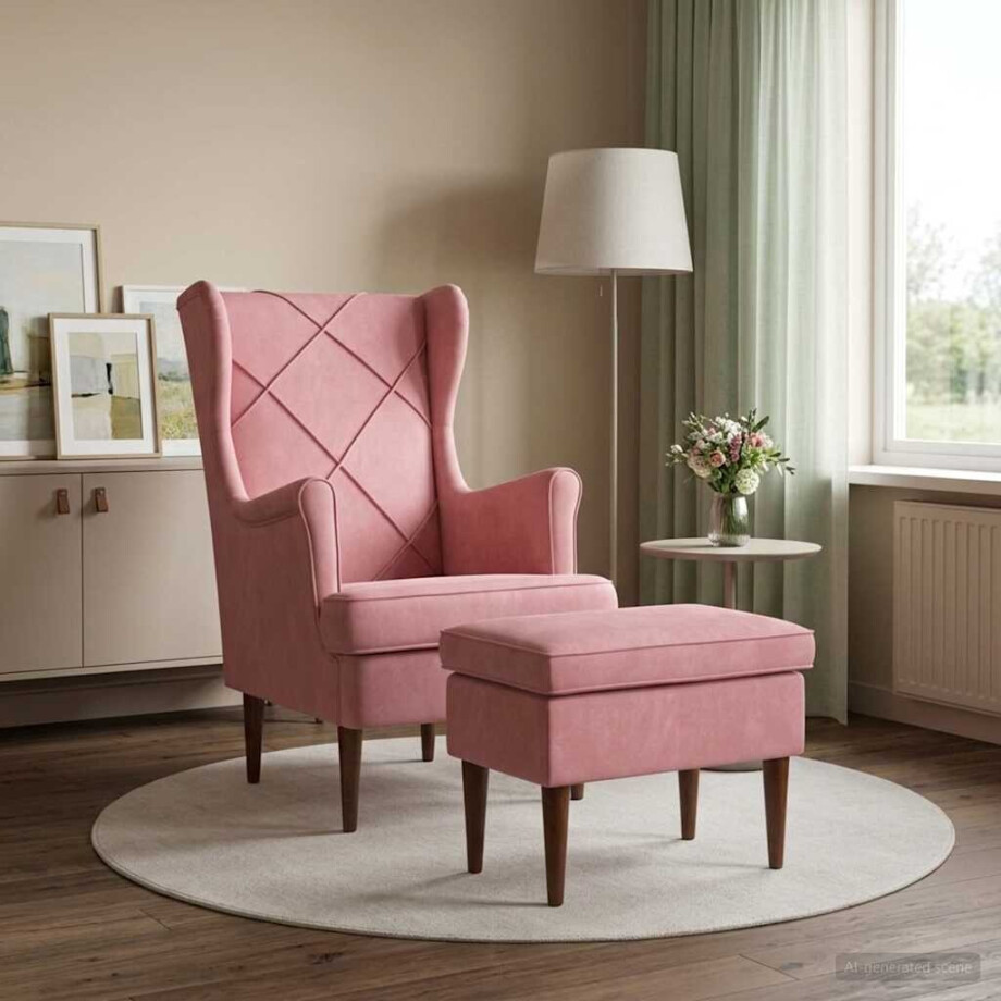 vidaXL Fauteuil met Voetenbank 2 st Roze Fluweel afbeelding 1