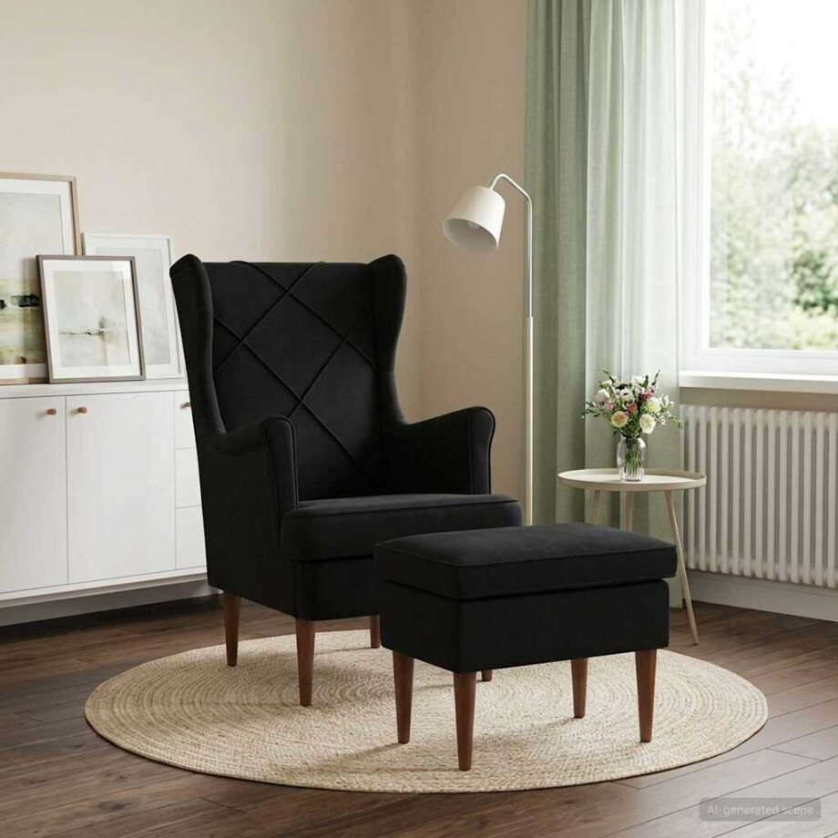 vidaXL Fauteuil met Voetenbank 2 st Zwart Fluweel afbeelding 1