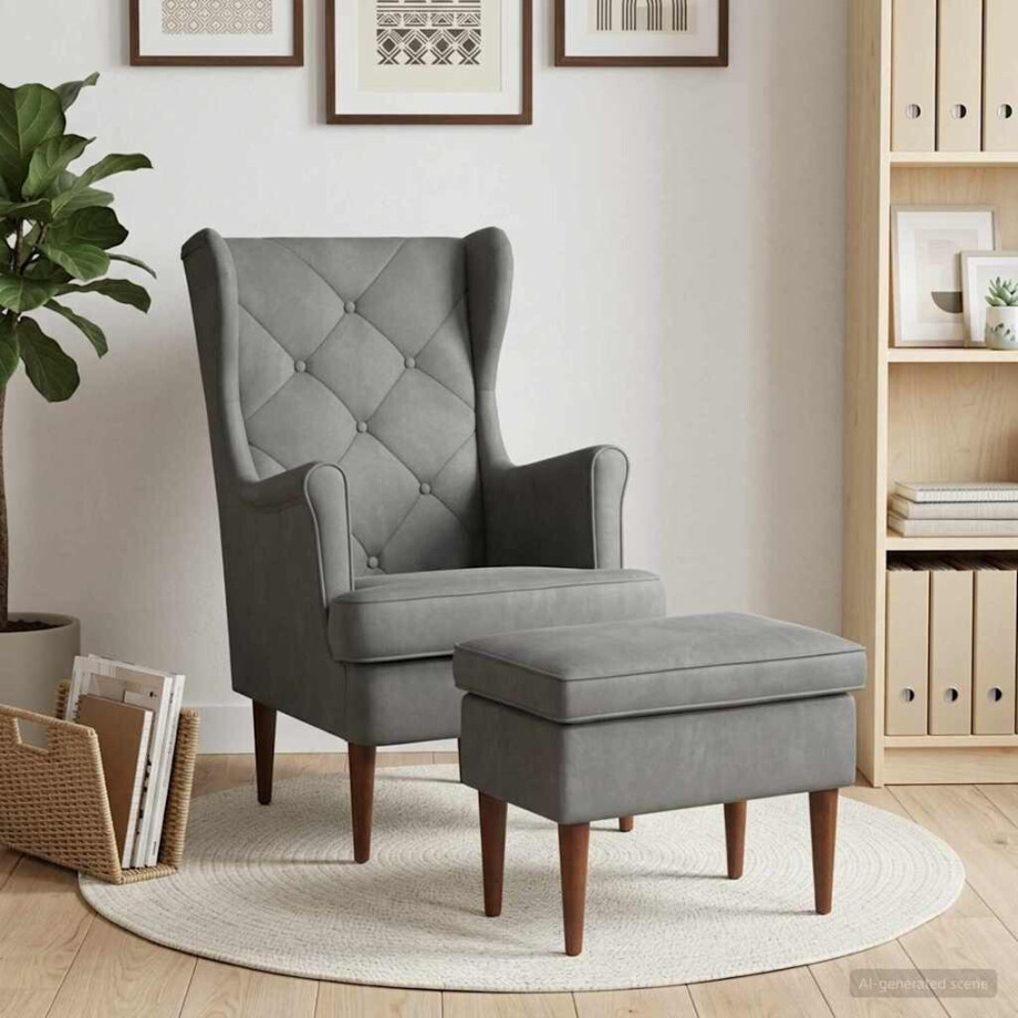 vidaXL Fauteuil met Voetenbank 2 st Donkergrijs Fluweel afbeelding 1