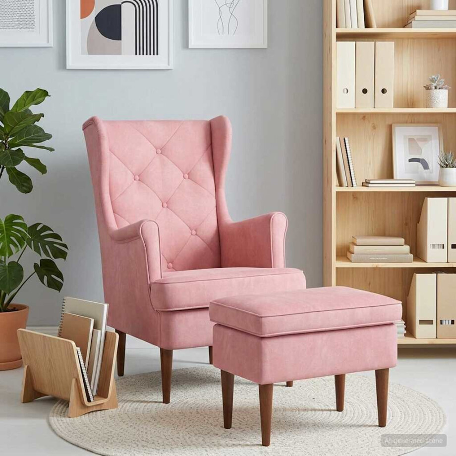 vidaXL Fauteuil met Voetenbank 2 st Roze Fluweel afbeelding 1