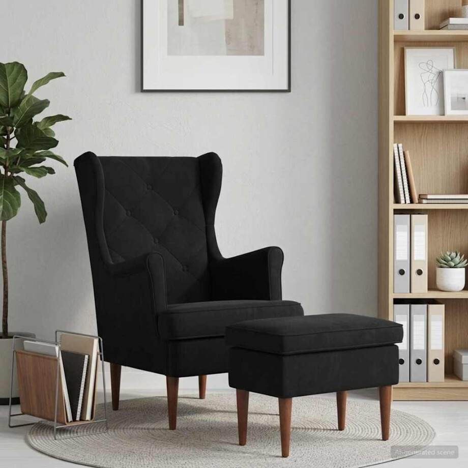 vidaXL Fauteuil met Voetenbank 2 st Zwart Fluweel afbeelding 1