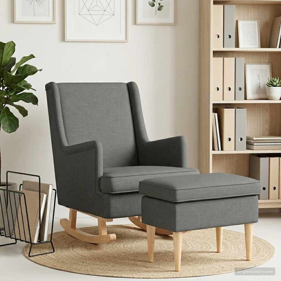 vidaXL Fauteuil met Voetenbank 2 st Donkergrijs Stof afbeelding 1
