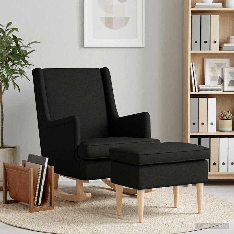 vidaXL Fauteuil met Voetenbank 2 st Zwart Stof afbeelding 1