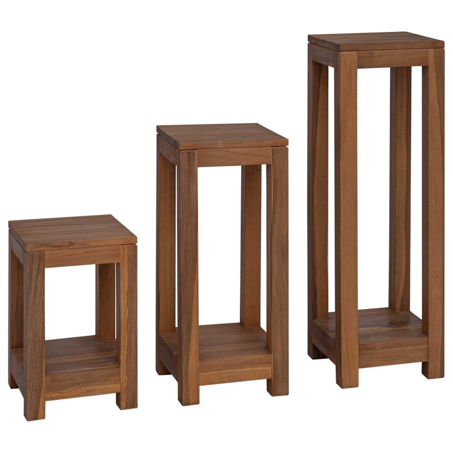 vidaXL Plantenstandaard 3 st Naturel 25 x 25 x 80 cm Massief Teakhout vidaXL Plantenstandaard 3 st Naturel 25 x 25 x 80 cm Massief Teakhout afbeelding 1