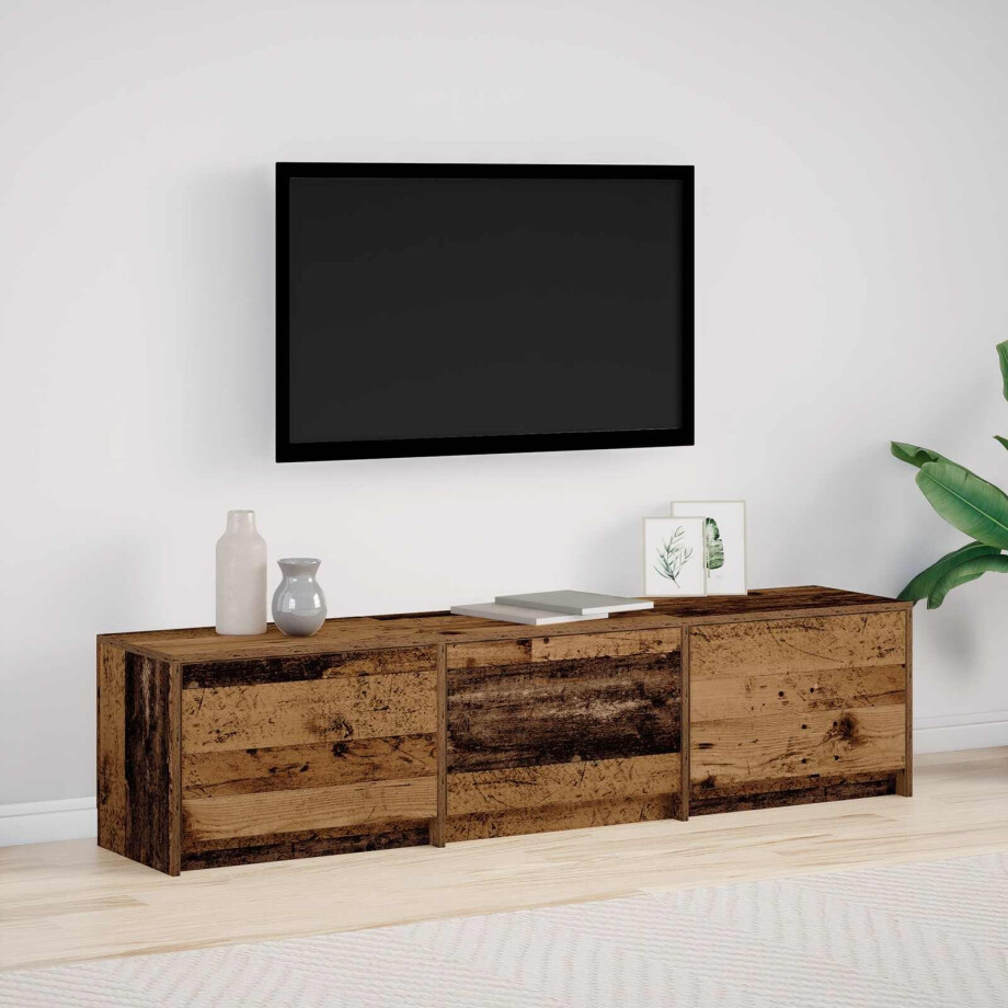 vidaXL TV-kast met LED met lade Oudhout 165 x 34 x 40 cm Bewerkt hout afbeelding 1