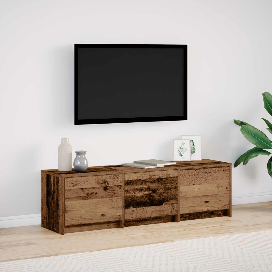 vidaXL TV-kast met LED met lade Oudhout 140 x 34 x 40 cm Bewerkt hout afbeelding 1