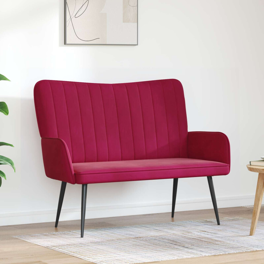 vidaXL 2-Zits Sofa Wijnrood 115 x 61 x 87 cm Fluweel (V) vidaXL 2-Zits Sofa Wijnrood 115 x 61 x 87 cm Fluweel (V) afbeelding 1