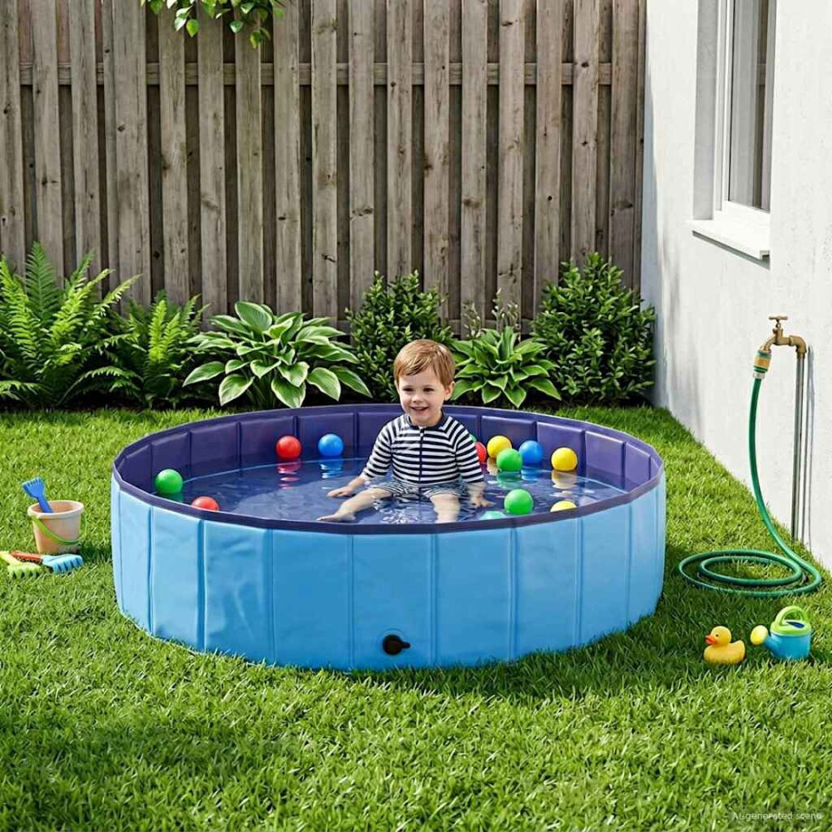 vidaXL Kinderen Zwembad Blauw Ø 120 x 30 cm Dik PVC en Gelaagd Hout afbeelding 1