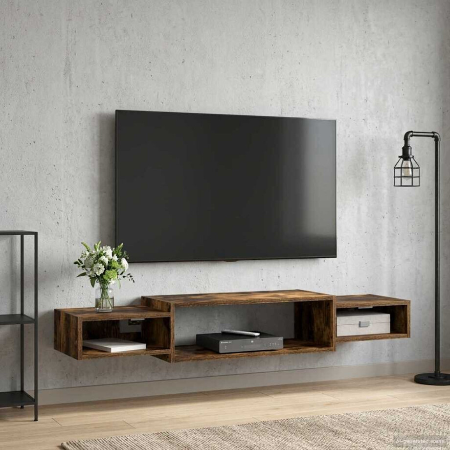 vidaXL Wandgemonteerd tv-meubel Muurmontage Gerookt eiken vidaXL Wandgemonteerd tv-meubel Muurmontage Gerookt eiken afbeelding 1