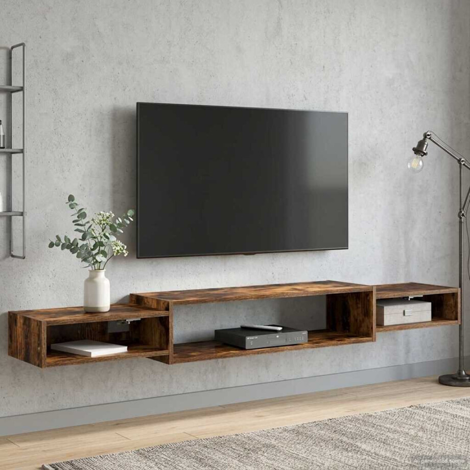 vidaXL Wandgemonteerd tv-meubel Muurmontage Gerookt eiken vidaXL Wandgemonteerd tv-meubel Muurmontage Gerookt eiken afbeelding 1