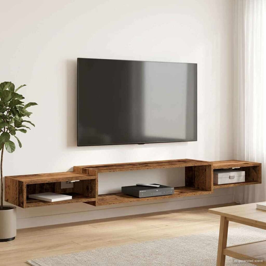 vidaXL Wandgemonteerd tv-meubel Muurmontage Oud hout 180 x 28 x 21 cm vidaXL Wandgemonteerd tv-meubel Muurmontage Oud hout 180 x 28 x 21 cm afbeelding 1