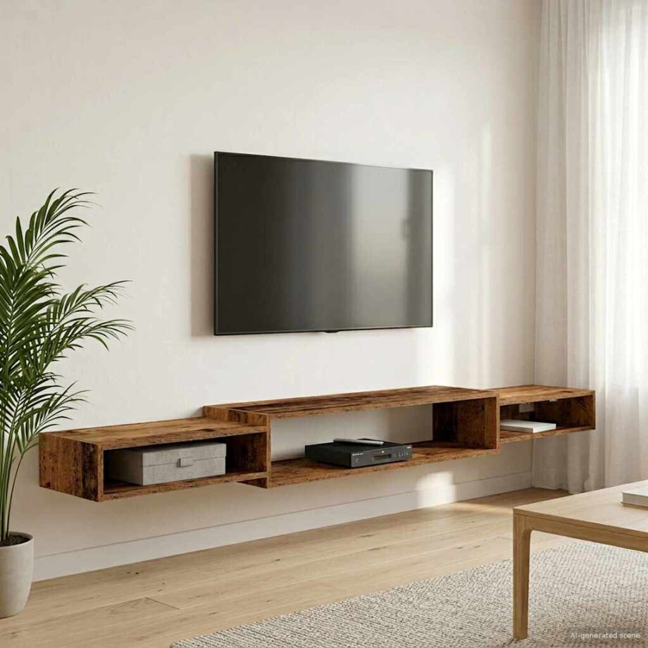 vidaXL Wandgemonteerd tv-meubel Muurmontage Oud hout 220 x 28 x 21 cm vidaXL Wandgemonteerd tv-meubel Muurmontage Oud hout 220 x 28 x 21 cm afbeelding 1